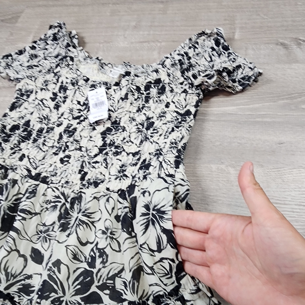 AMERICAN EAGLE Tropical Floral Hibiscus Tiered Shortsleeve Dress Medium - Picture 7 of 14